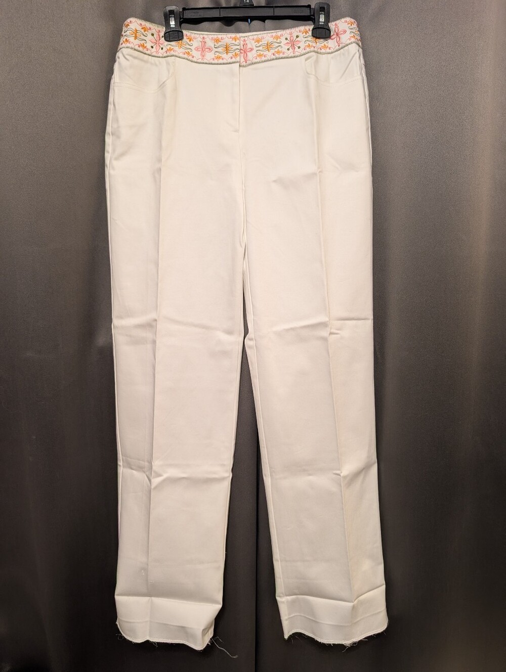 TALBOT'S White Women's Straight-Leg Pants with Embroidered Waistband